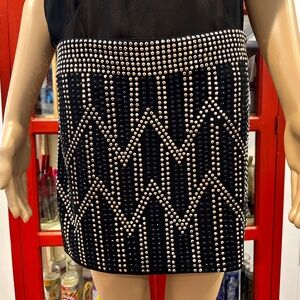 Black Pull on Mini Skirt with Black and Gold Studded Pattern Sz M